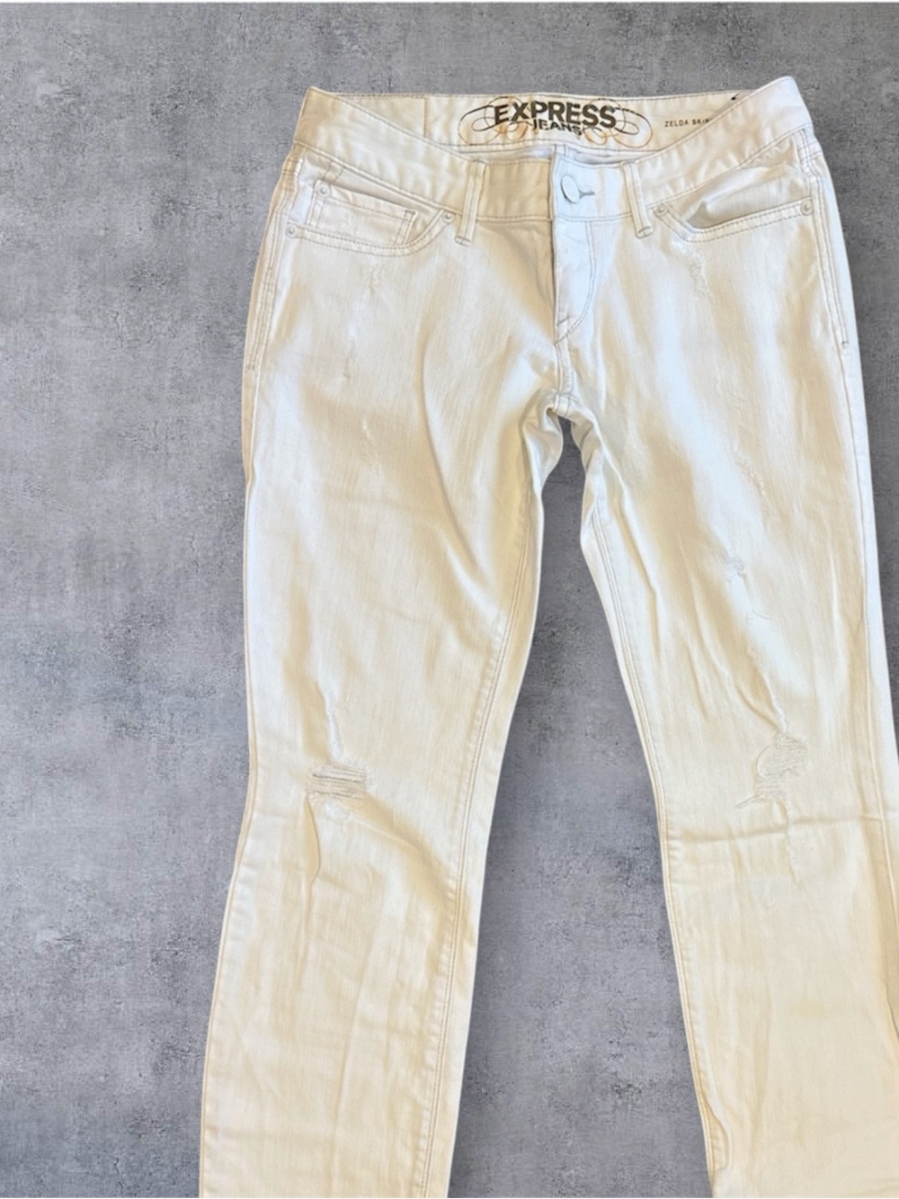 Express Zelda Skinny Jeans White Distressed Denim 6